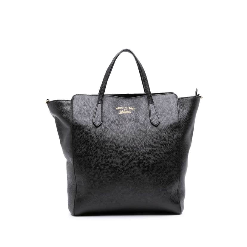 Gucci Leather Swing Convertible Tote Black Leather Good condition - Front View