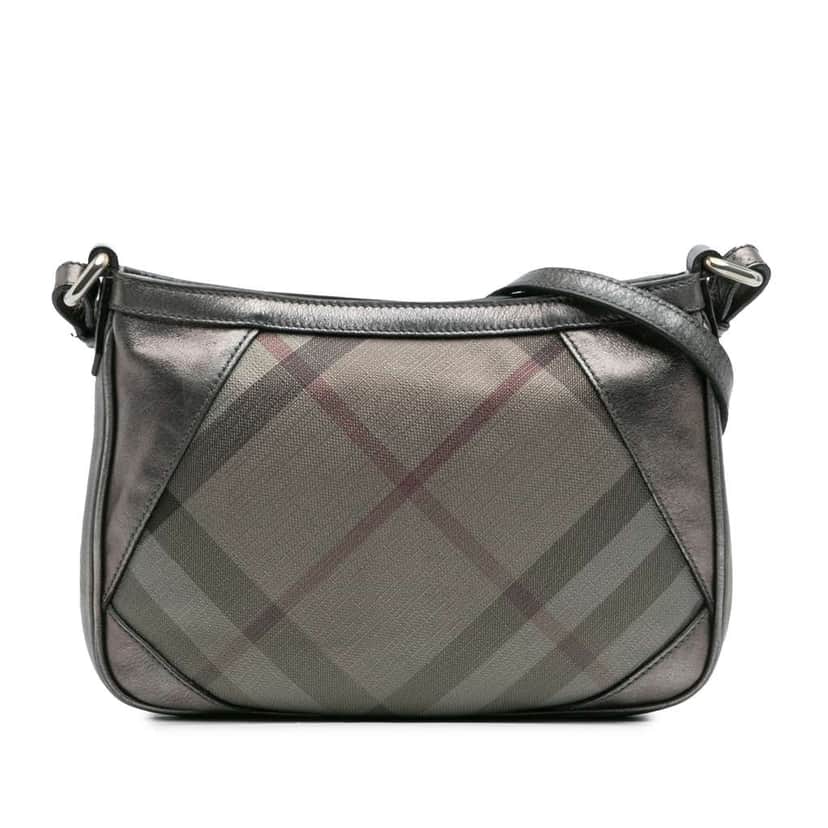 Burberry Shimmer Check Coated Canvas Crossbody Silver Canvas Good condition - Front View