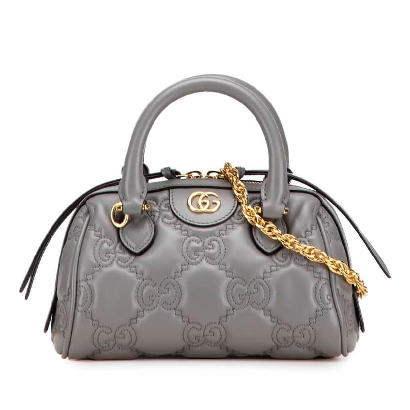 Gucci Mini GG Matelasse Leather Marmont Satchel Grey Leather Good condition - Front View