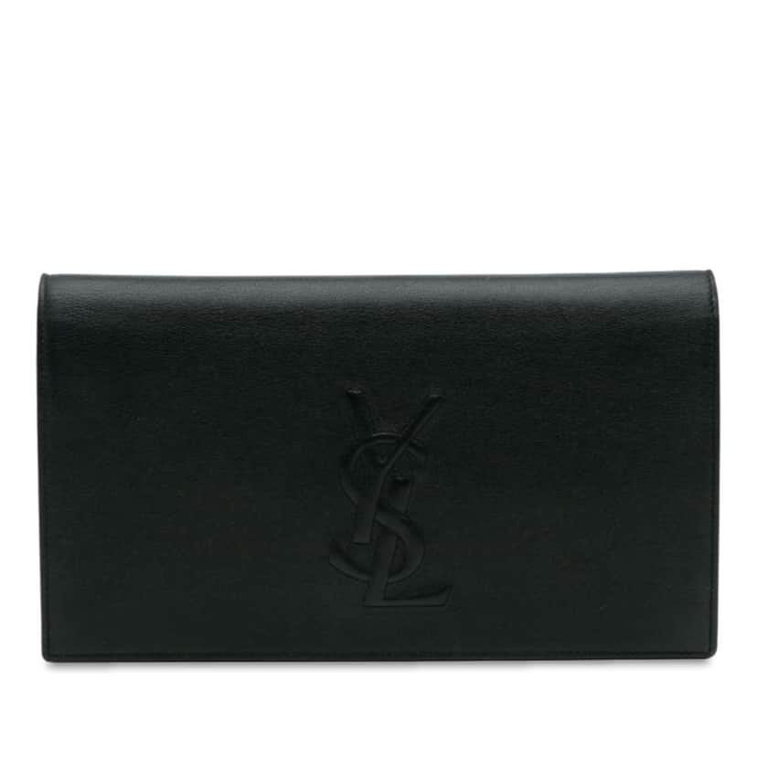 Saint Laurent Large Calfskin Monogram Belle De Jour Clutch Black Leather Good condition - Front View