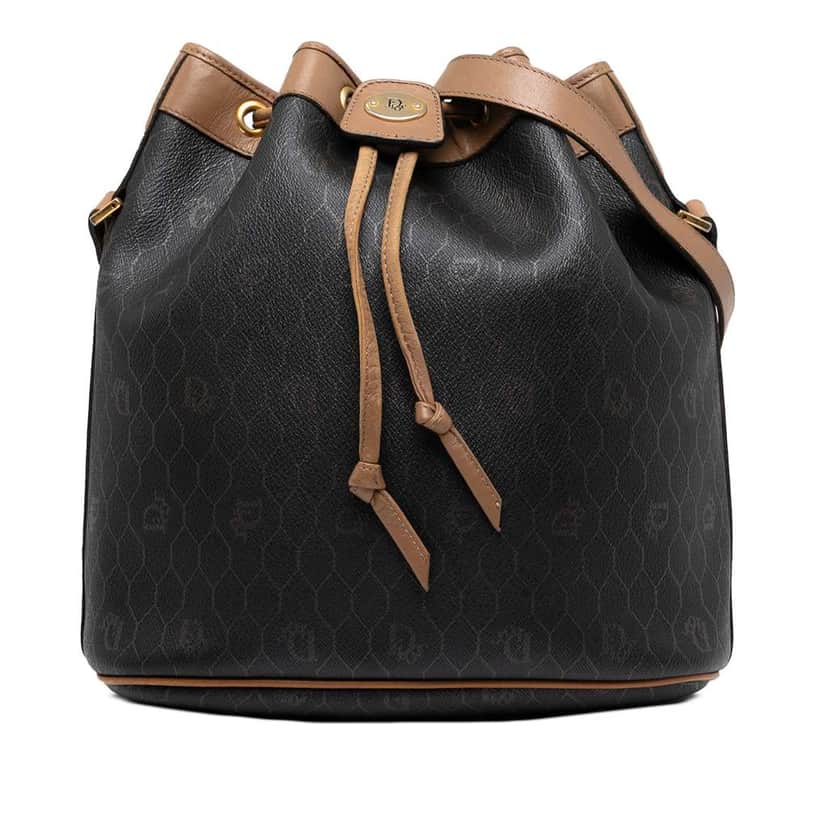 Dior Honeycomb Coated Canvas Drawstring Bucket Bag Black Canvas Good condition - Front View