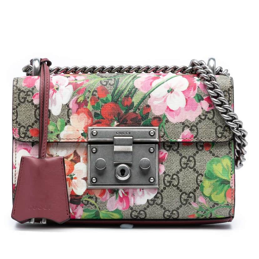 Gucci Small GG Supreme Blooms Padlock Crossbody Brown Canvas Good condition - Front View