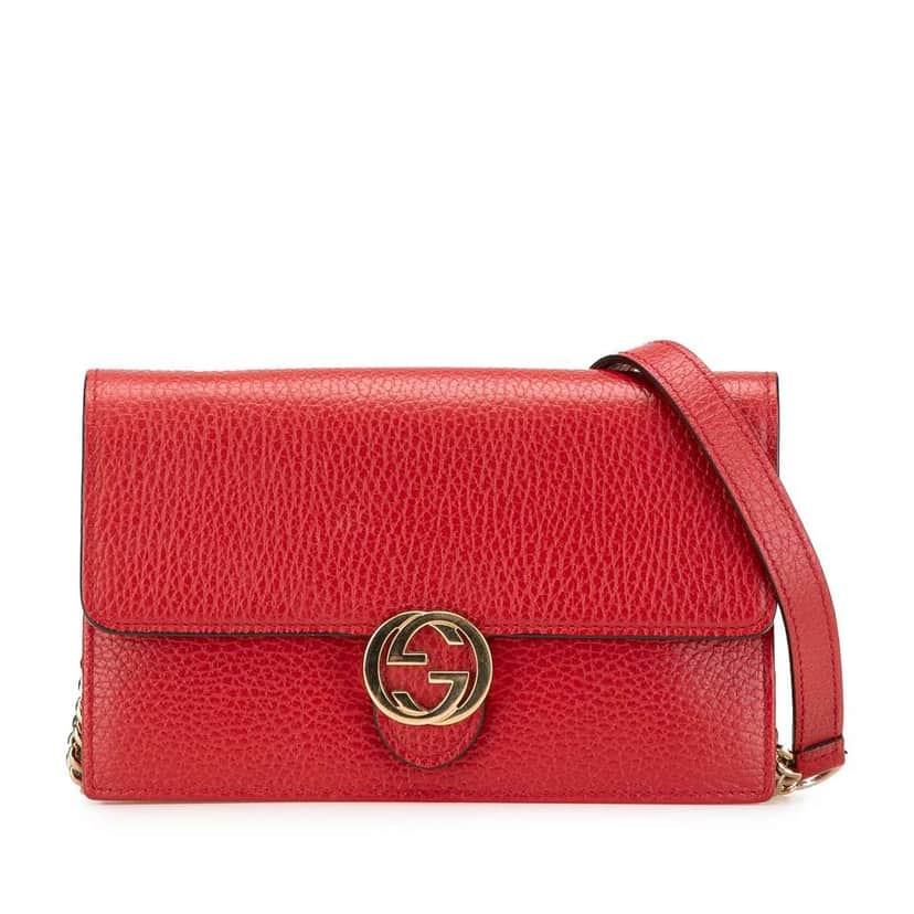 Gucci Leather Interlocking G Dollar Wallet on Chain Red Leather Good condition - Front View