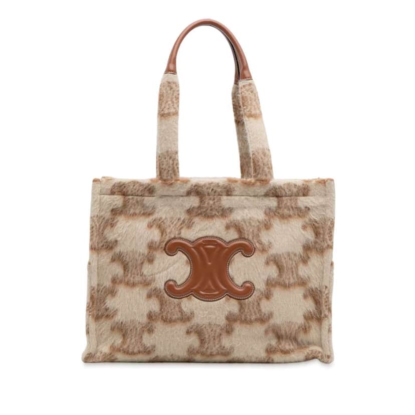 Celine Large Mohair Triomphe Cabas Thais Tote Brown Good condition - Front View