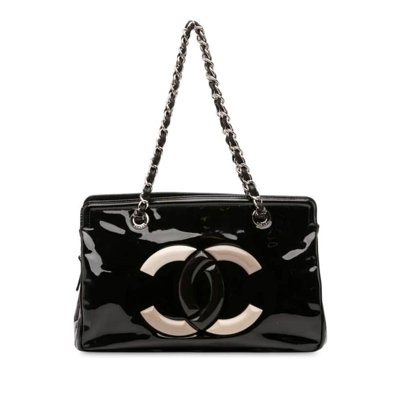 Chanel Small Patent Lipstick Tote Black Leather Good condition - Front View