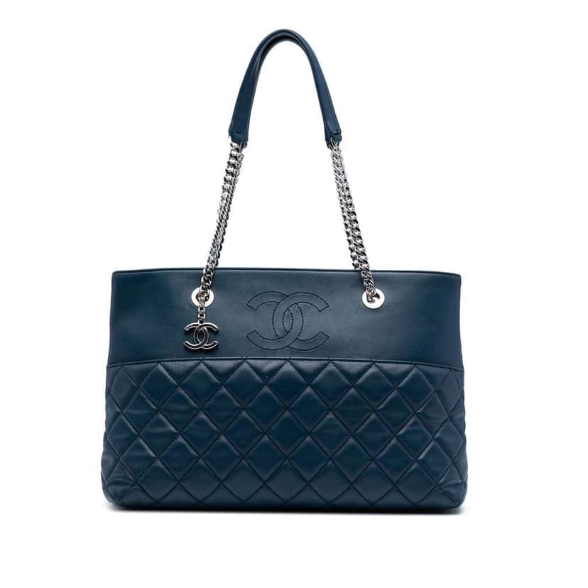 Chanel CC Quilted Lambskin Urban Delight Tote Blue Leather Good condition - Front View
