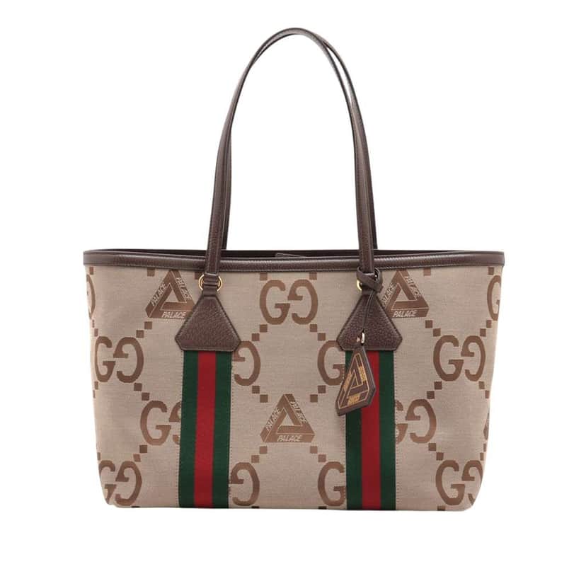Gucci Palace Medium Jumbo GG Canvas Web Tote Brown Canvas Good condition - Front View
