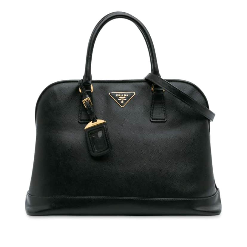 Prada Large Saffiano Lux Open Promenade Satchel Black Leather Good condition - Front View