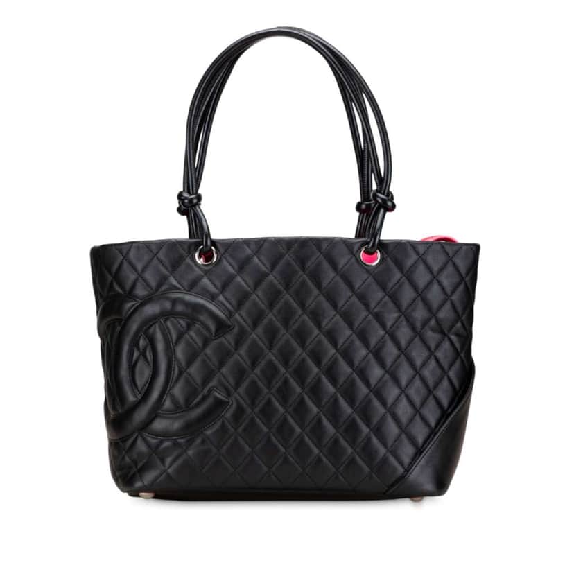 Chanel Large Quilted Calfskin Cambon Ligne Tote Black Leather Good condition - Front View