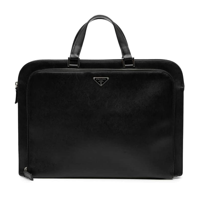 Prada Saffiano Travel Briefcase Black Leather Good condition - Front View