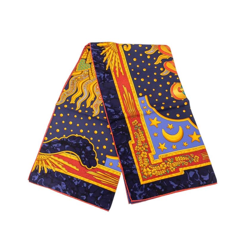 Hermès Carpe Diem Silk Scarf 90 Blue Silk Good condition - Front View