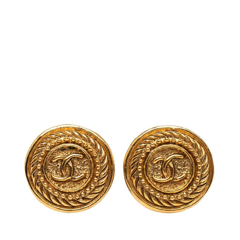 Chanel Gold Plated CC Round Clip On Earrings Gold Metal Good condition - Front View