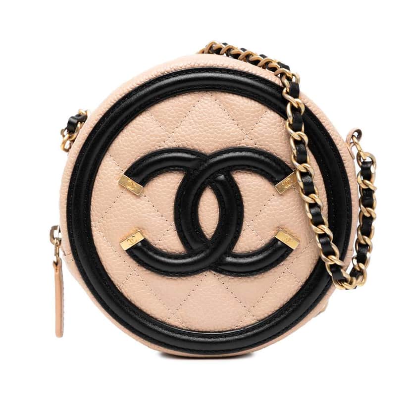 Chanel Caviar CC Filigree Round Crossbody Brown Leather Good condition - Front View