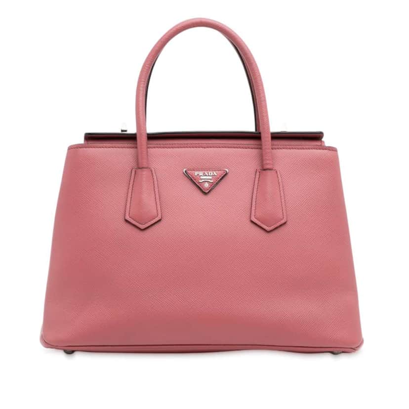 Prada Saffiano Cuir Turnlock Twin Satchel Pink Leather Good condition - Front View