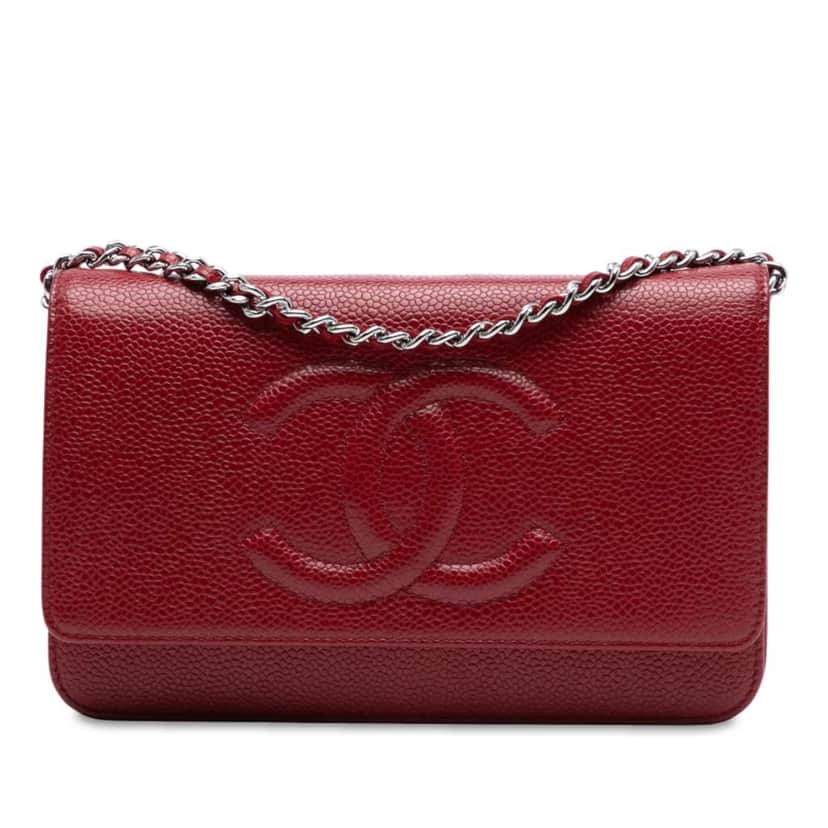 Chanel CC Caviar Wallet On Chain Red Leather Very good condition - Front View