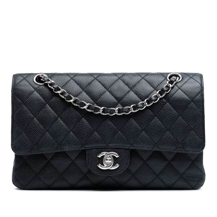 Chanel Medium Classic Caviar Double Flap Black Leather Good condition - Front View