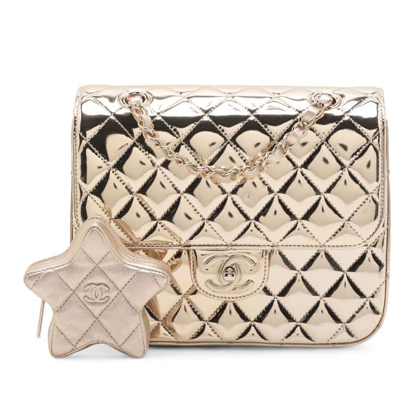Chanel Quilted Metallic Mirror Calfskin Hollywood Boulevard Backpack Gold Leather Good condition - Front View