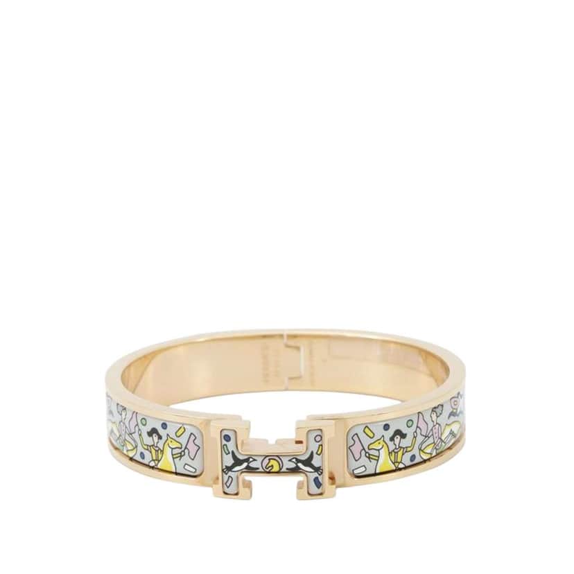 Hermès Narrow Enamel L Epopee d Hermes Clic H Bracelet PM Grey Good condition - Front View