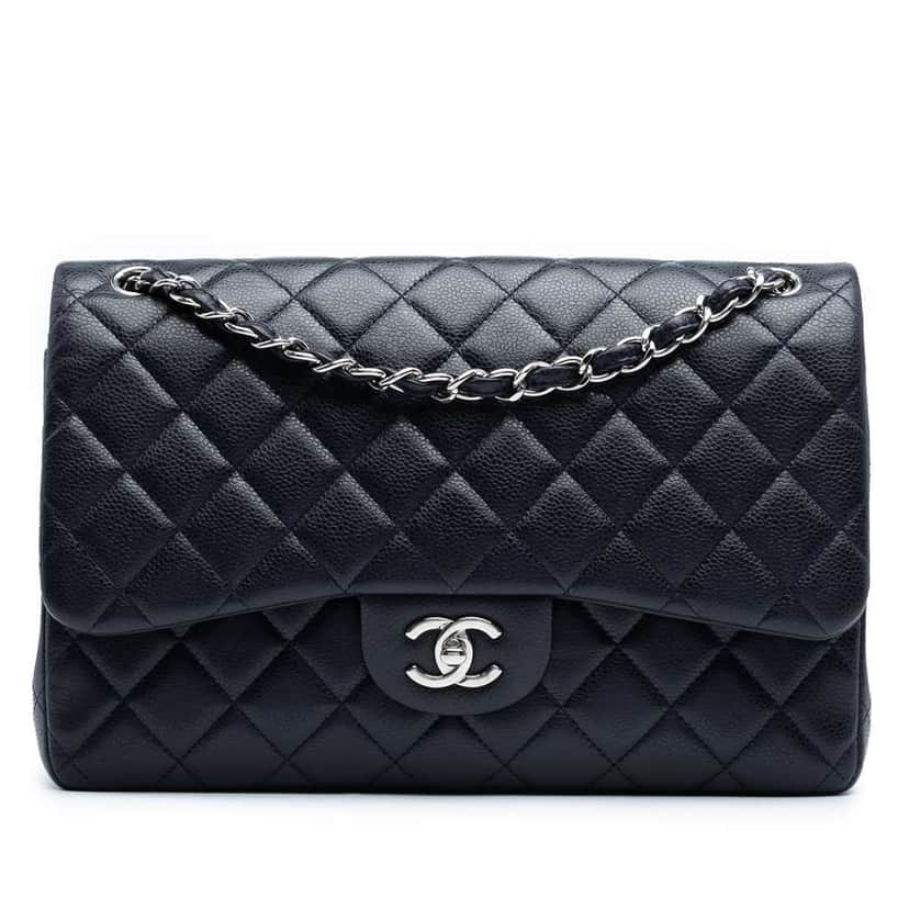 Chanel Jumbo Classic Caviar Double Flap Blue Leather Good condition - Front View