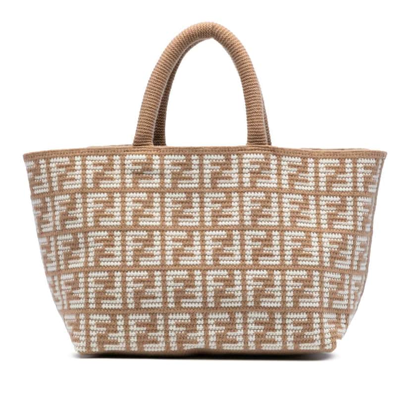 Fendi Large Zucca Cashmere Shopper Tote Brown Wool Good condition - Front View