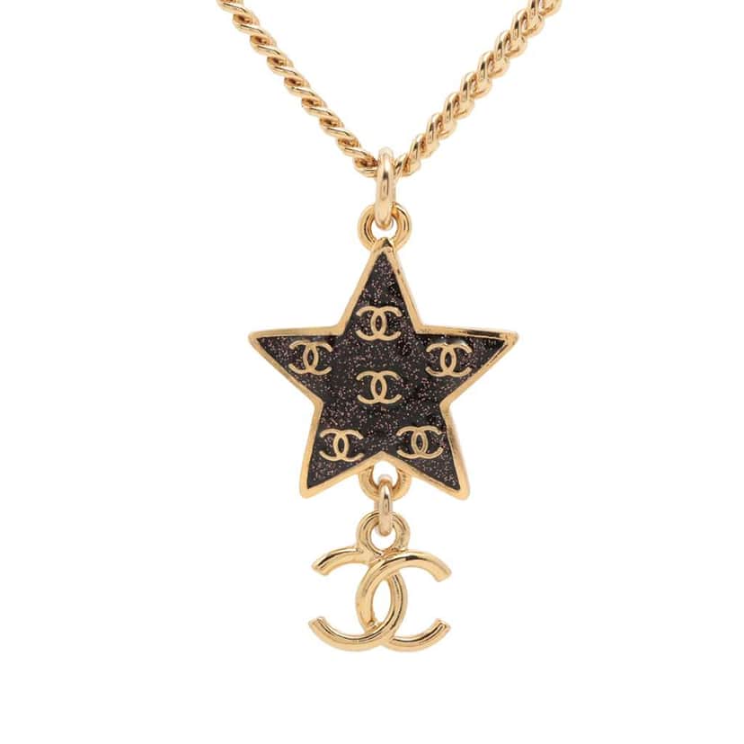 Chanel Gold Plated Glitter Enamel CC Star Pendant Necklace Gold Metal Good condition - Front View
