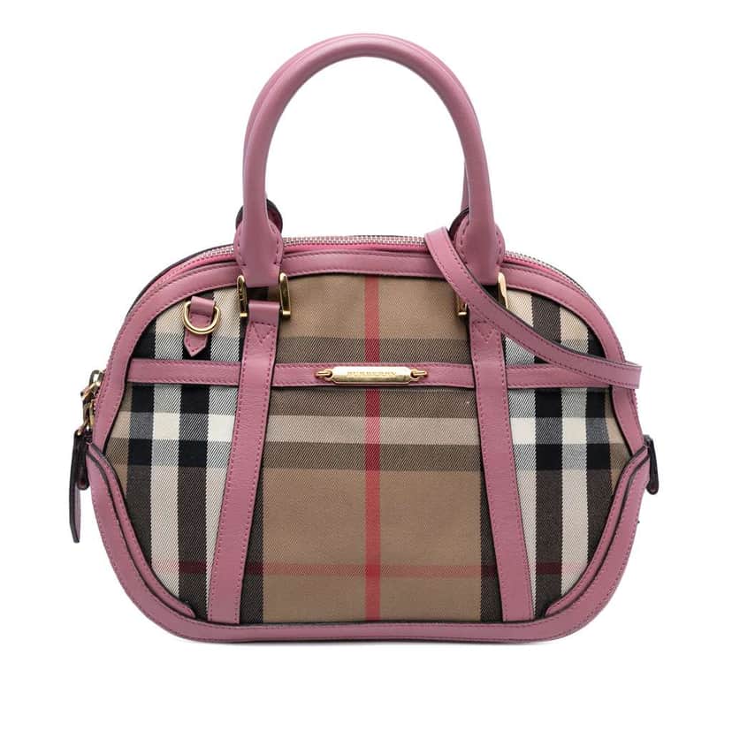 Burberry Small Leather Trimmed House Check Canvas Bridle Orchard Satchel Brown Canvas Good condition - Front View