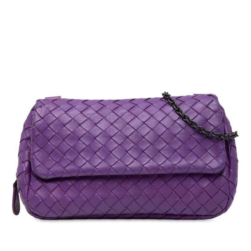 Bottega Veneta Mini Nappa Intrecciato Expandable Chain Flap Crossbody Purple Leather Good condition - Front View