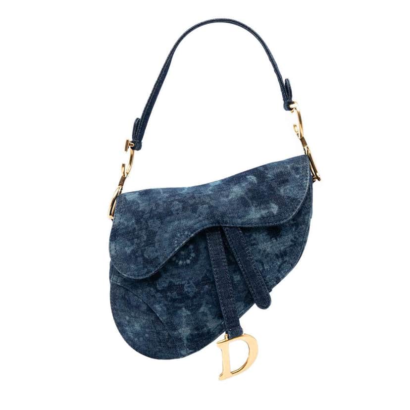 Dior Denim Tie Dye Saddle Bag Blue Denim Good condition - Front View