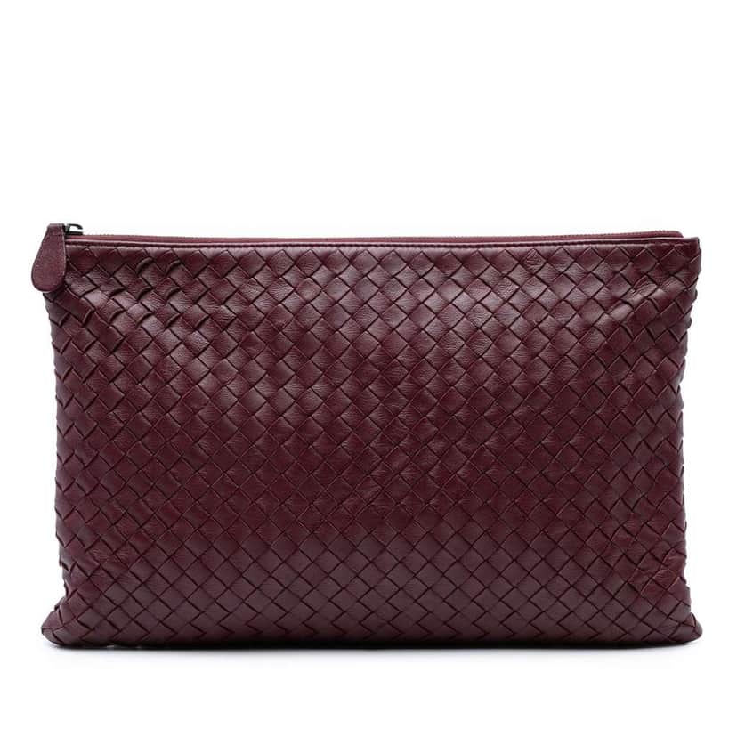 Bottega Veneta Nappa Intrecciato Clutch Red Leather Good condition - Front View