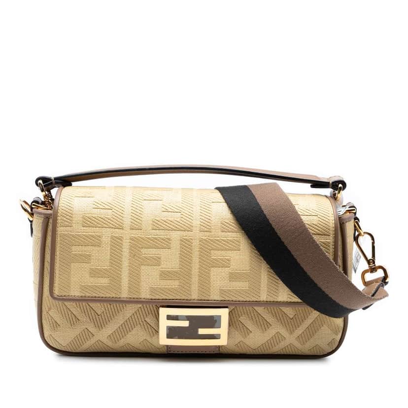 Fendi Medium Embroidered Canvas Baguette Satchel Brown Canvas Good condition - Front View