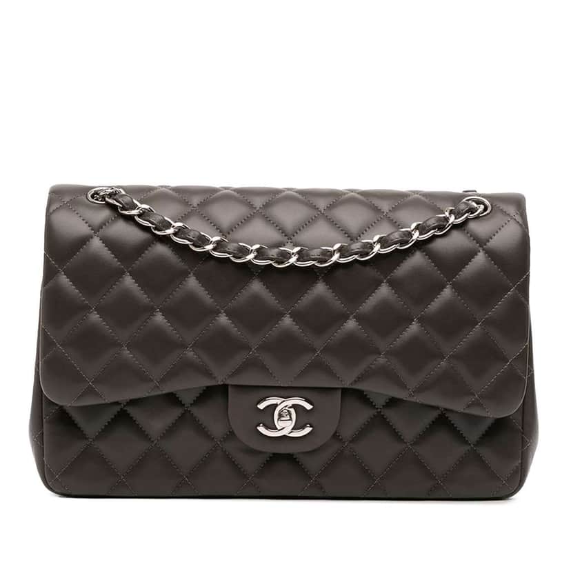 Chanel Jumbo Classic Lambskin Double Flap Grey Leather Good condition - Front View