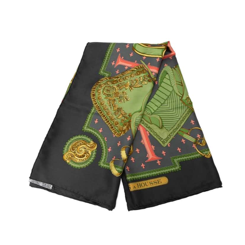 Hermès Selles A Housse Silk Scarf 90 Black Silk Good condition - Front View