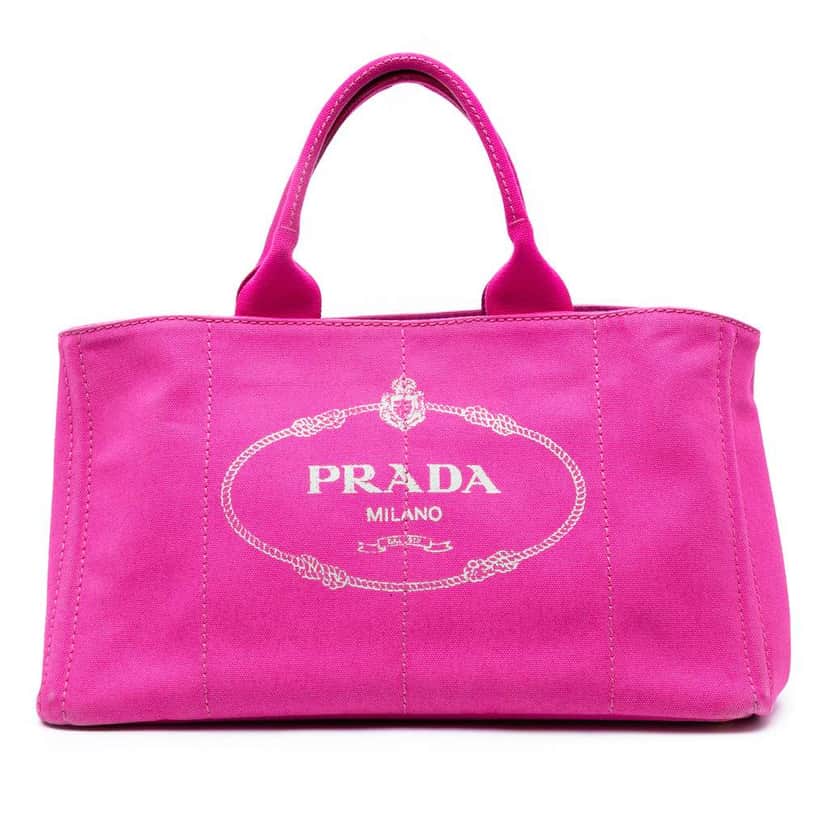 Prada Large Canvas Canapa Logo Satchel Pink Canvas Good condition - Front View