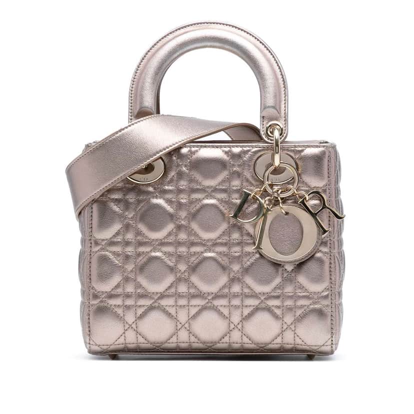 Dior Small Metallic Lambskin Cannage My ABCDior Lady Dior Gold Leather Good condition - Front View