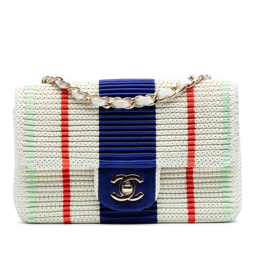 Chanel New Mini Rectangular Classic Perforated Lambskin Single Flap White Leather Good condition - Front View
