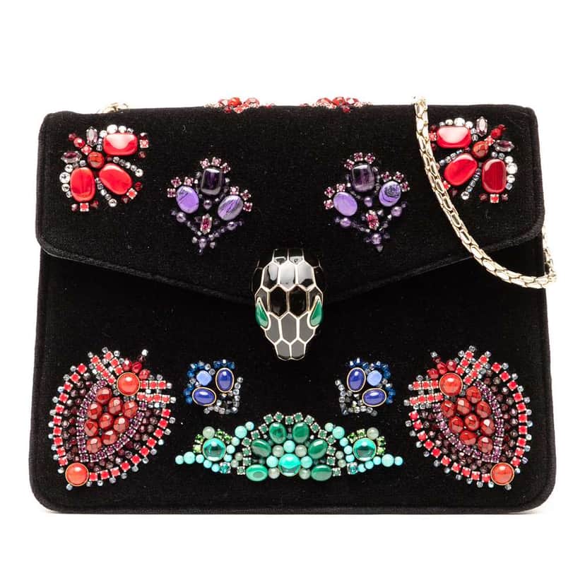 Bvlgari Limited Edition Small Velvet Jewel Embellished Serpenti Forever Crossbody Black Velvet Good condition - Front View
