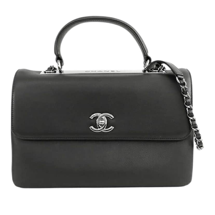 Chanel Medium Lambskin Trendy CC Top Handle Bag Black Leather Good condition - Front View