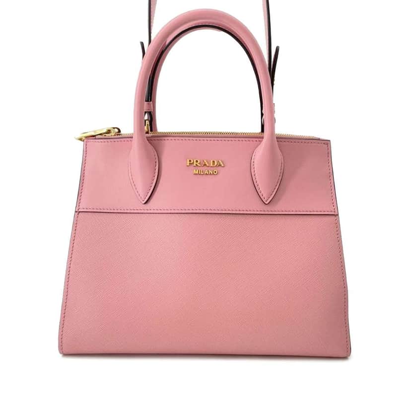 Prada City Calf Trimmed Saffiano Paradigme Bag Pink Leather Good condition - Front View