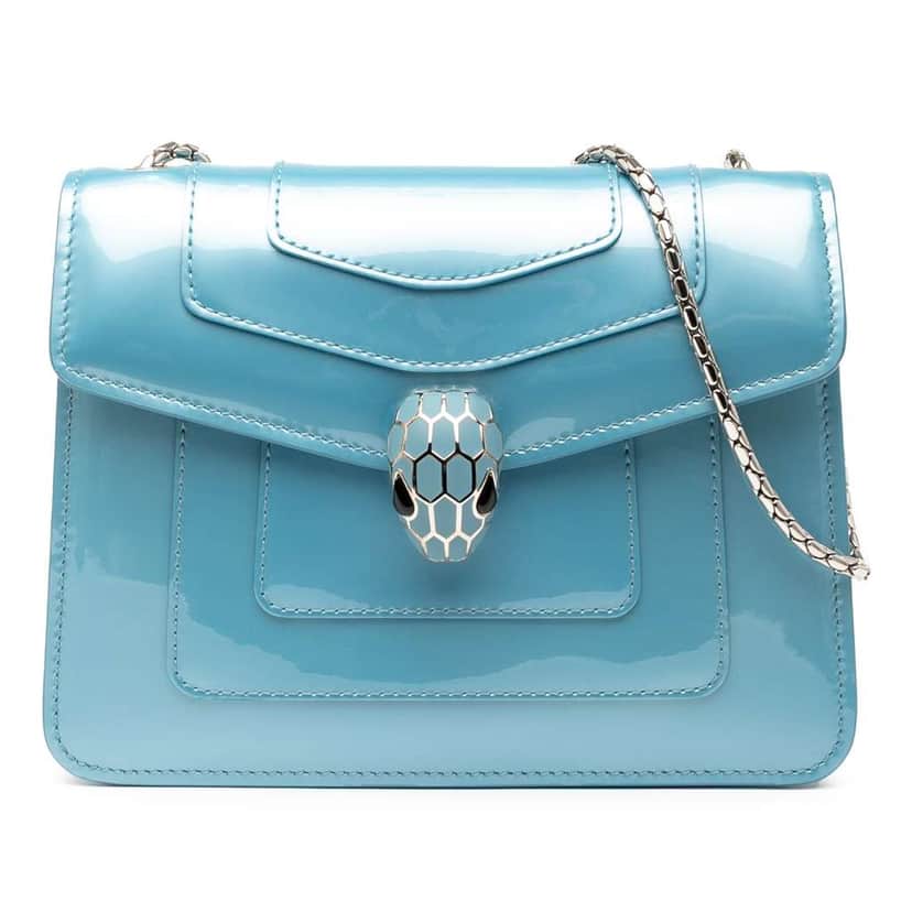 Bvlgari Small Patent Serpenti Forever Crossbody Blue Leather Good condition - Front View