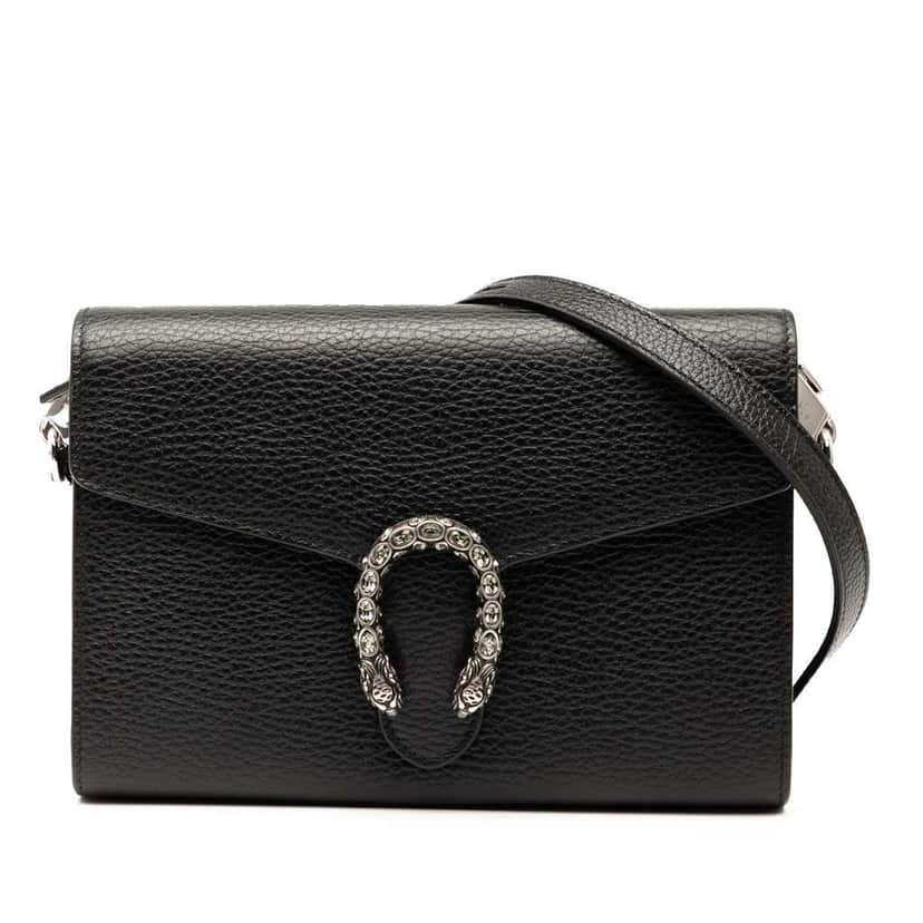 Gucci Mini Leather Dionysus Wallet on Chain Black Leather Good condition - Front View