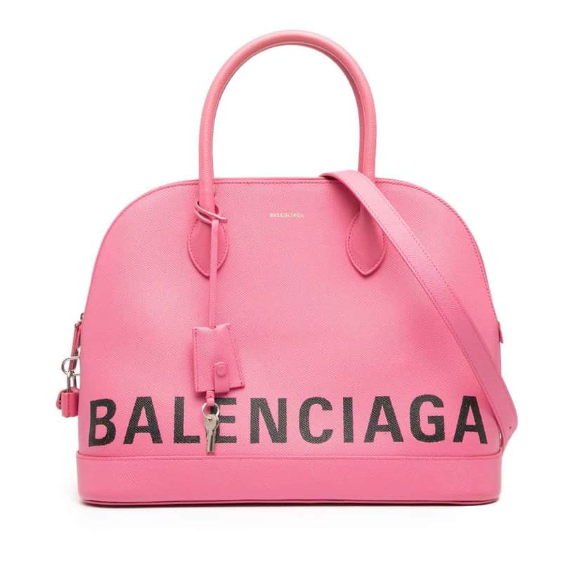 Balenciaga M Grained Calfskin Logo Ville Top Handle Bag Pink Leather Good condition - Front View