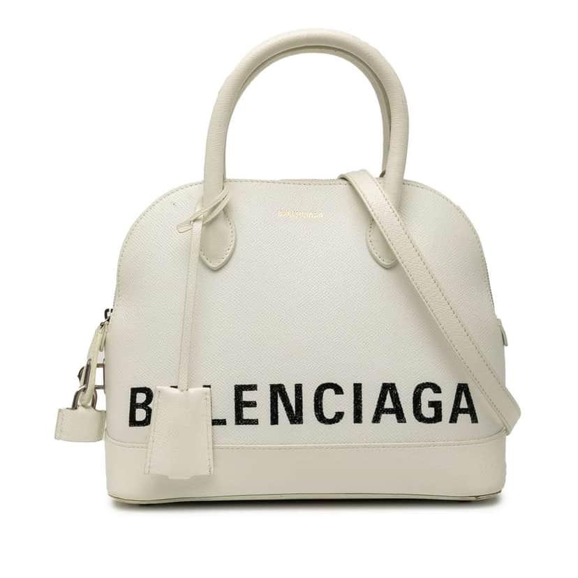 Balenciaga S Grained Calfskin Ville Top Handle Bag White Leather Good condition - Front View