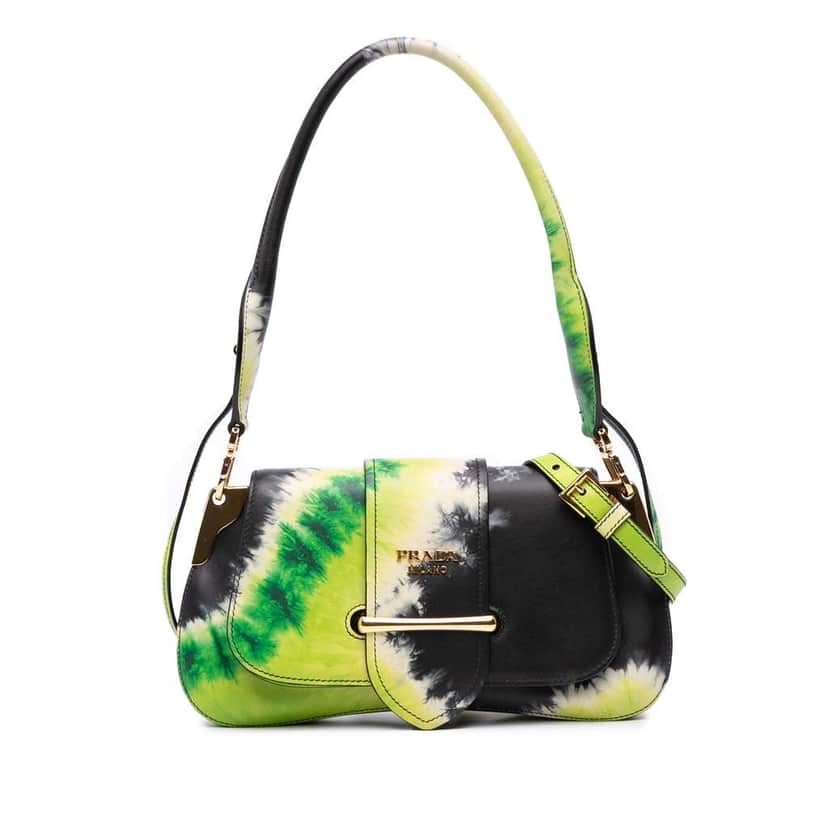 Prada City Calf Tie Dye Sidonie Satchel Green Leather Good condition - Front View