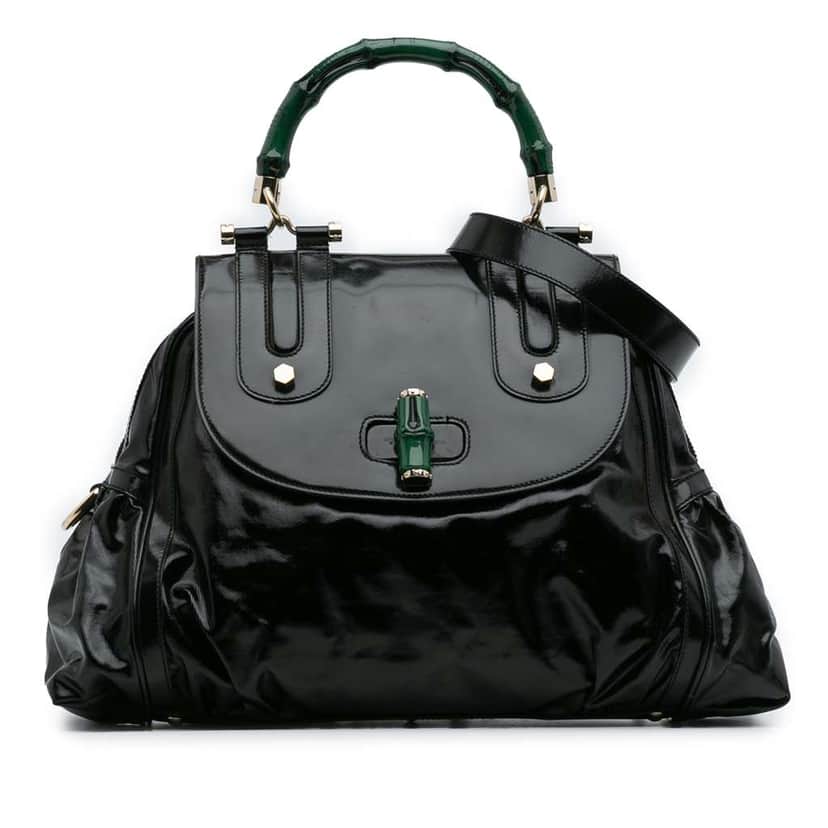 Gucci Dialux Pop Coated Canvas Bamboo Top Handle Bag Green Canvas Good condition - Front View