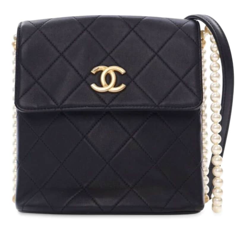 Chanel Small Quilted Calfskin About Pearls Hobo Black Leather Good condition - Front View