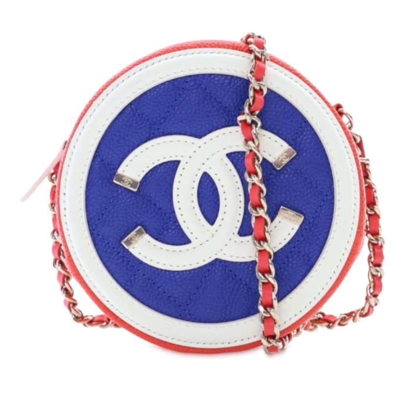 Chanel Tricolor Caviar CC Filigree Round Crossbody Blue Leather Good condition - Front View