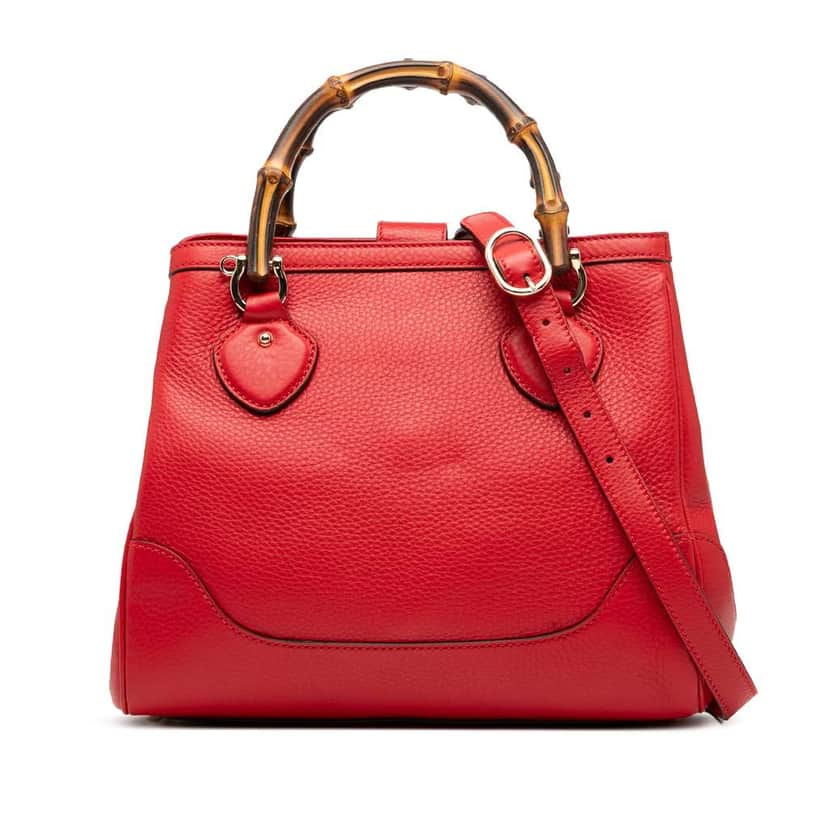 Gucci Small Pebbled Calfskin Diana Bamboo Top Handle Tote Red Leather Good condition - Front View