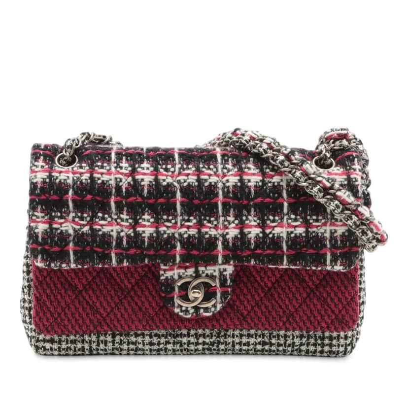 Chanel Medium Classic Tweed Double Flap Red Tweed Good condition - Front View