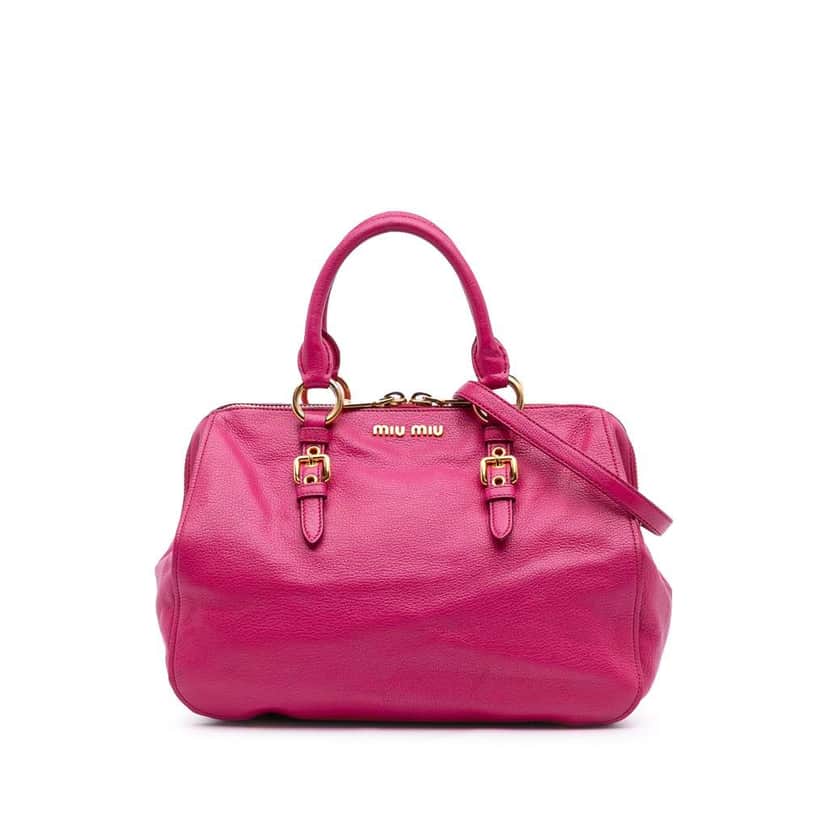 Miu Miu Goatskin Madras Leather Satchel Pink Leather Good condition - Front View