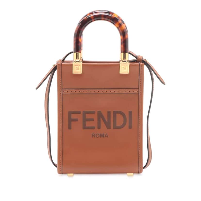 Fendi Mini Leather Sunshine Shopper Tote Brown Leather Good condition - Front View